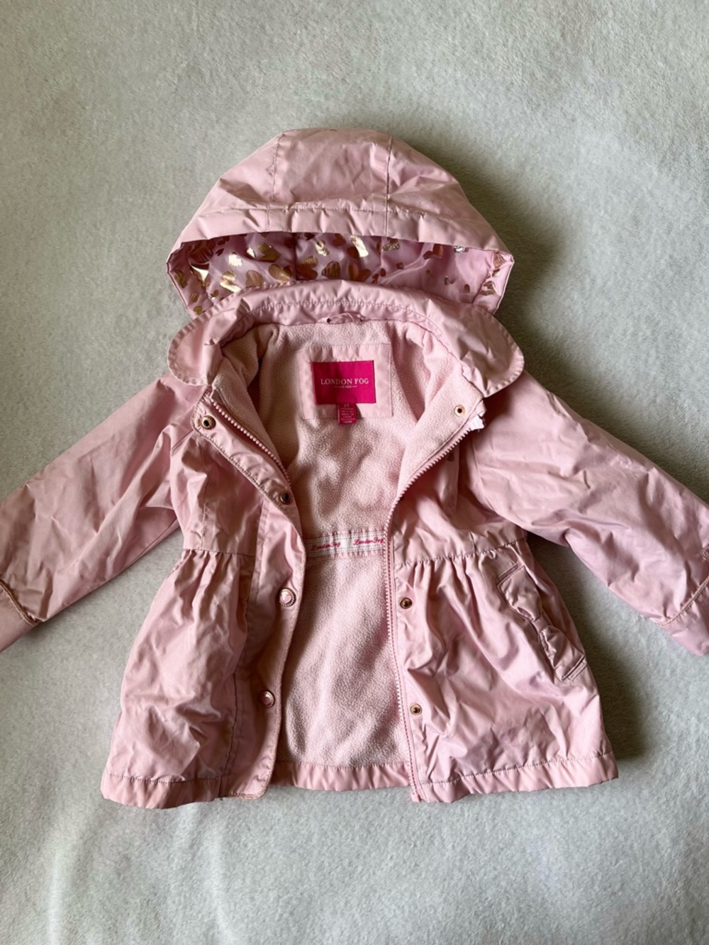 London Fog Light Pink Hooded Girls' Raincoat